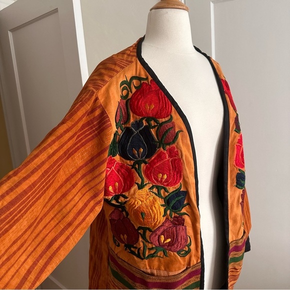 Vintage Latin American Embroidered Huipil Jacket - Folk Art Open Front Global L - Picture 11 of 14
